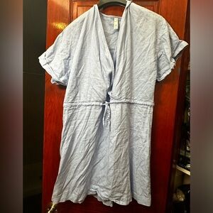 Mango Linen Wrap Blue Dress